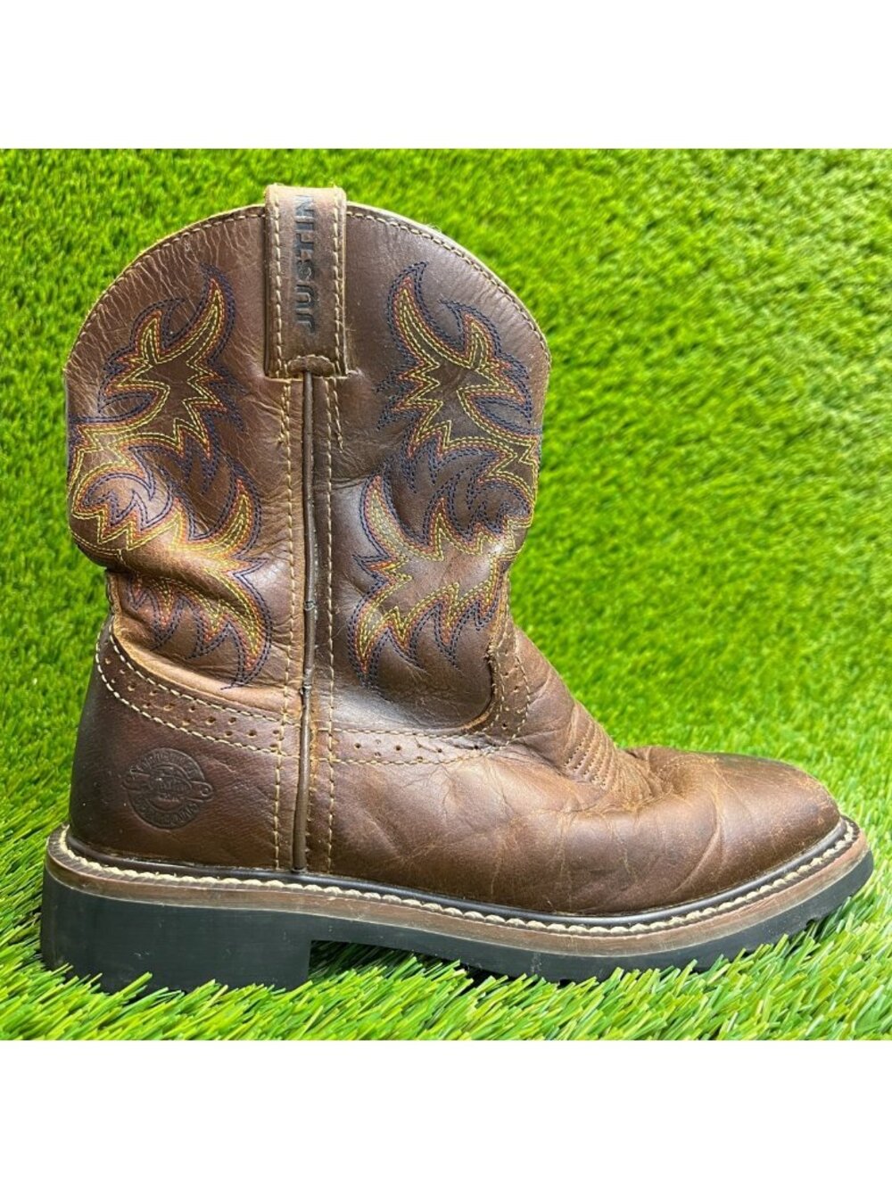 Justin Gypsy Girls Size 1.5Y Brown Classic Outdoor Leather Pull On Western Boots
